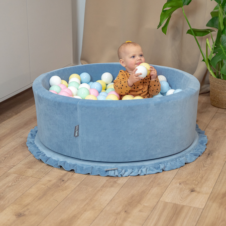 KiddyMoon Velours Piscine à Balles 7Cm pour Bébé Rond Fabriqué en EU, Beige Sableux:  Beige Pastel/ Blanc/ Perle