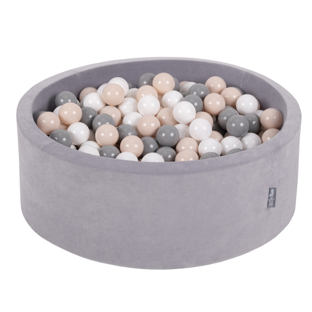 KiddyMoon Velours Piscine à Balles 7Cm pour Bébé Rond Fabriqué en EU, Gris De Montagnes:  Beige Pastel/ Gris/ Blanc