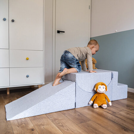 KiddyMoon aire de jeux cubes/ pente M/ colline/ tunnel/ rampe M/ semi-rouleau M/ marché PPZ-217 , Gris Clair