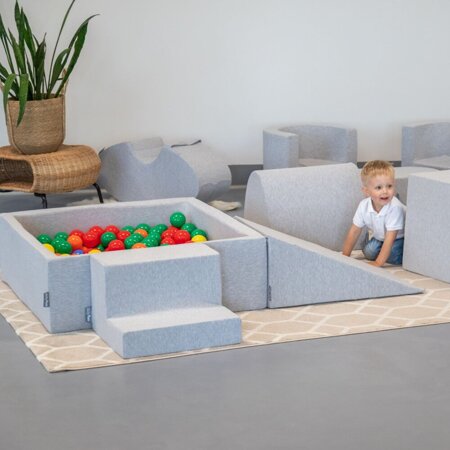 KiddyMoon aire de jeux cubes/ pente M/ colline/ tunnel/ rampe M/ semi-rouleau M/ marché PPZ-217 , Gris Clair