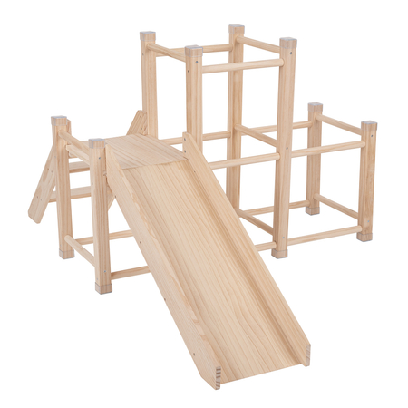 KiddyMoon aire de jeux en bois avec toboggan cadre d'escalade pour enfants, naturel