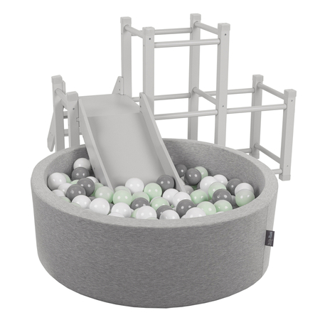 KiddyMoon aire de jeux en bois avec toboggan pour enfants, Gris