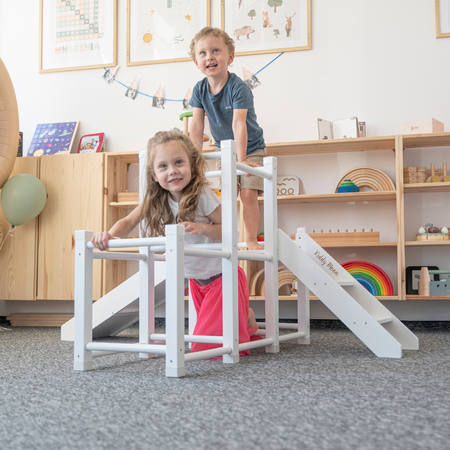 KiddyMoon aire de jeux en bois avec toboggan pour enfants, Gris