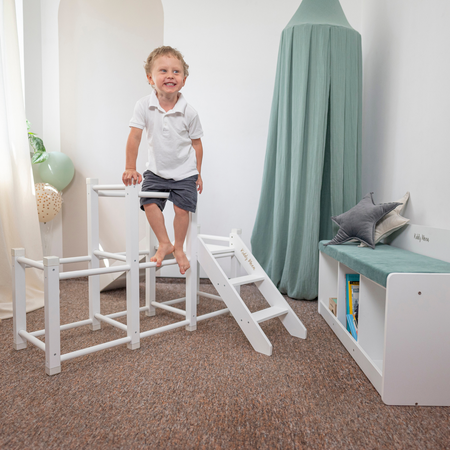 KiddyMoon aire de jeux en bois avec toboggan pour enfants, Gris