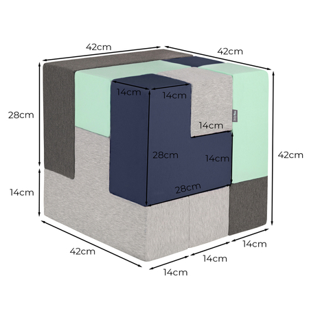 KiddyMoon blocs mous pour bébé cubes de construction en mousse, Mix:  Gris Clair/ Gris Foncé/ Bleu Foncé/ Menthe