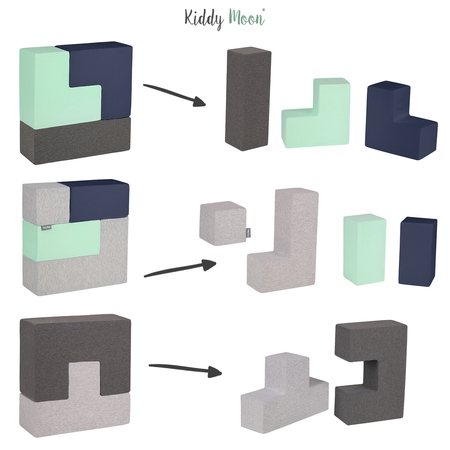 KiddyMoon blocs mous pour bébé cubes de construction en mousse, Mix:  Gris Clair/ Gris Foncé/ Bleu Foncé/ Menthe