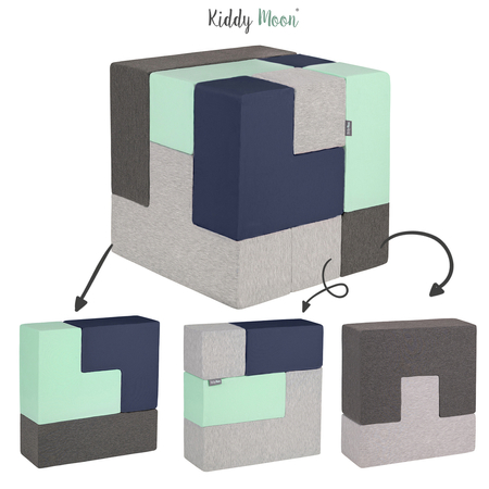 KiddyMoon blocs mous pour bébé cubes de construction en mousse, Mix:  Gris Clair/ Gris Foncé/ Bleu Foncé/ Menthe