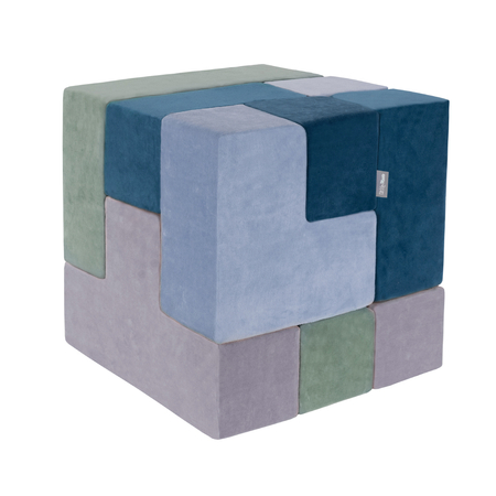 KiddyMoon blocs mous pour bébé cubes de construction en mousse housse velours, Bleu Lagune/ Vert Forêt/ Bleu Glacier/ Gris De Montagnes