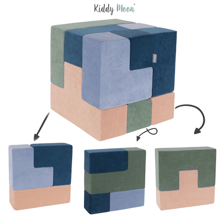 KiddyMoon blocs mous pour bébé cubes de construction en mousse housse velours, Bleu Lagune/ Vert Forêt/ Rose De Sables/ Bleu Glacier 