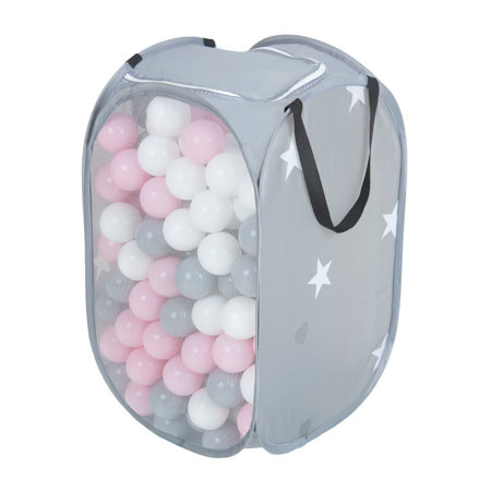 KiddyMoon panier de balles sac en maille balles plastiques pour les enfants, Gris:  Blanc/ Gris/ Rose Poudré
