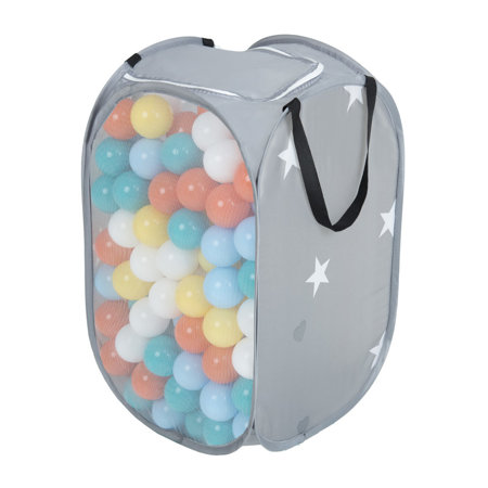 KiddyMoon panier de balles sac en maille balles plastiques pour les enfants, Gris:  Blanc/ Jaune/ Orange/ Babyblue/ Turquoise