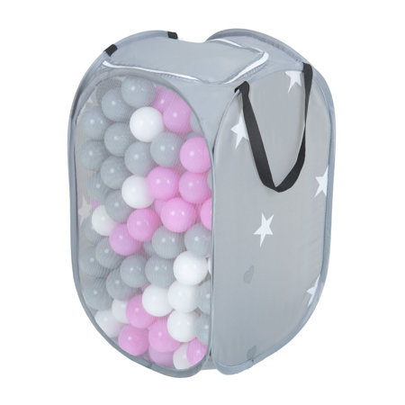 KiddyMoon panier de balles sac en maille balles plastiques pour les enfants, Gris:  Gris/ Blanc/ Rose