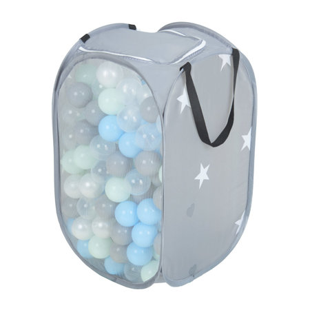 KiddyMoon panier de balles sac en maille balles plastiques pour les enfants, Gris:  Perle/ Gris/ Transparent/ Babyblue/ Menthe