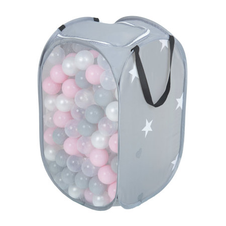 KiddyMoon panier de balles sac en maille balles plastiques pour les enfants, Gris:  Perle/ Gris/ Transparent/ Rose Poudré