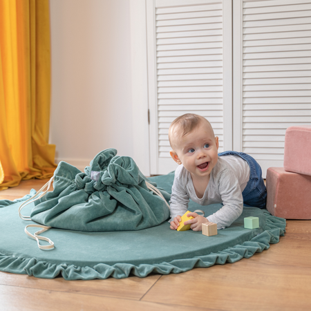 KiddyMoon tapis d'éveil sac à jouets 2en1 pour enfants, Vert Forêt