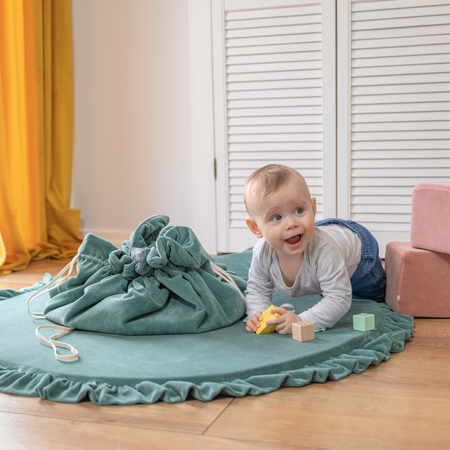KiddyMoon tapis d'éveil sac à jouets 2en1 pour enfants, Vert Forêt:  Turquoise Foncé/ Vert-Gris/ Blanc