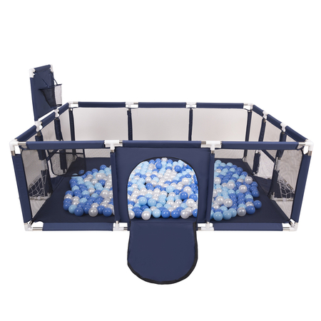 Parc Bébé avec Balles Plastiques Aire De Jeu Pliable Basket Football, Bleu Foncé: Babyblue/ Bleu/ Perle