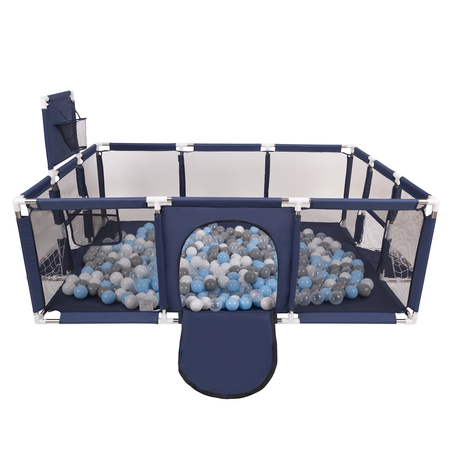 Parc Bébé avec Balles Plastiques Aire De Jeu Pliable Basket Football, Bleu Foncé: Gris/ Blanc/ Transparent/ Babyblue