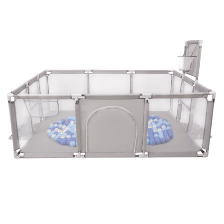 Parc Bébé avec Balles Plastiques Aire De Jeu Pliable Basket Football, Gris: Bleu/ Babyblue/ Perle