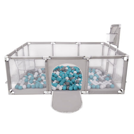 Parc Bébé avec Balles Plastiques Aire De Jeu Pliable Basket Football, Gris:  Gris/ Blanc/ Transparent/ Turquoise