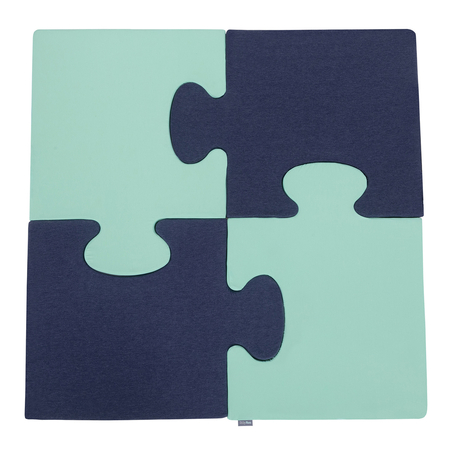 Puzzle en mousse doux tapis de motricité pour enfants tapis d'éveil pour bébé 4 éléments KiddyMoon, Bleu Foncé/Menthe 