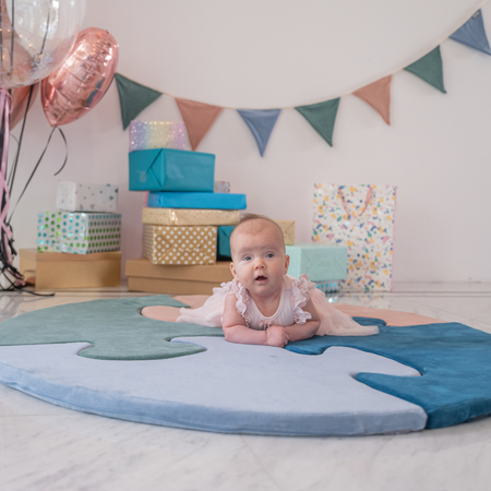 Puzzle en mousse doux tapis de motricité pour enfants tapis d'éveil pour bébé 4 éléments KiddyMoon, Bleu Lagune/Bleu Glacier 