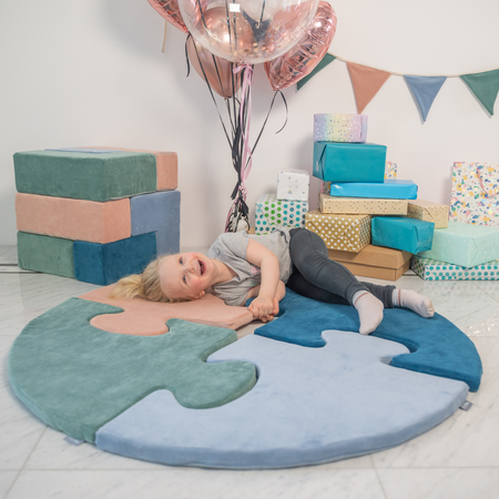 Puzzle en mousse doux tapis de motricité pour enfants tapis d'éveil pour bébé 4 éléments KiddyMoon, Gris Clair/ Bleu Foncé