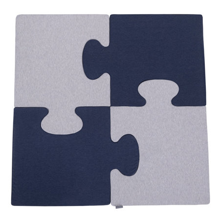 Puzzle en mousse doux tapis de motricité pour enfants tapis d'éveil pour bébé 4 éléments KiddyMoon, Gris Clair/Bleu Foncé