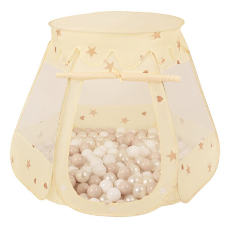 Tente Château Avec Les Balles Plastiques Piscine à Balles Pour Enfants, Beige Clair:  Beige Pastel/ Blanc/ Perle