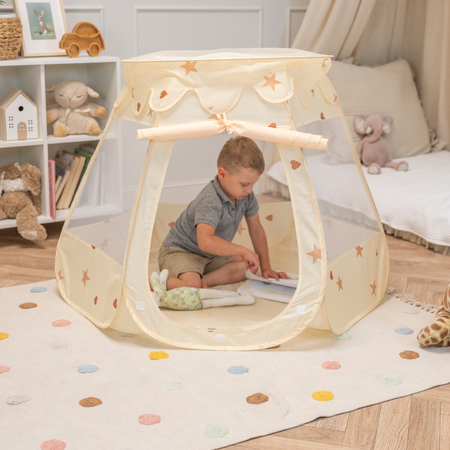 Tente Château Avec Les Balles Plastiques Piscine à Balles Pour Enfants, Beige Clair:  Beige Pastel/ Blanc/ Perle