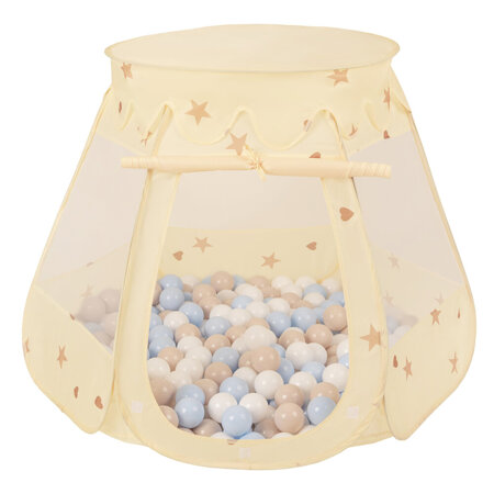 Tente Château Avec Les Balles Plastiques Piscine à Balles Pour Enfants, Beige Clair:  Beige Pastel/ Bleu Pastel/ Blanc