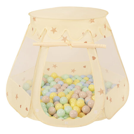 Tente Château Avec Les Balles Plastiques Piscine à Balles Pour Enfants, Beige Clair:  Beige Pastel/ Bleu Pastel/ Jaune Pastel/ Menthe