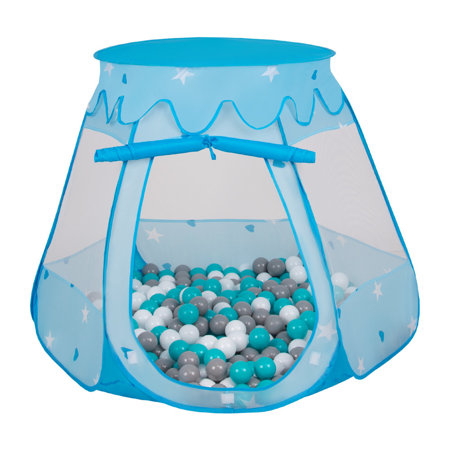 Tente Château Avec Les Balles Plastiques Piscine à Balles Pour Enfants, Bleu:  Blanc-Gris-Turquoise