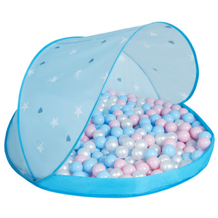 Tente Château Avec Les Balles Plastiques Piscine à Balles Pour Enfants, Bleu Conque: Babyblue-Rose Poudré-Perle