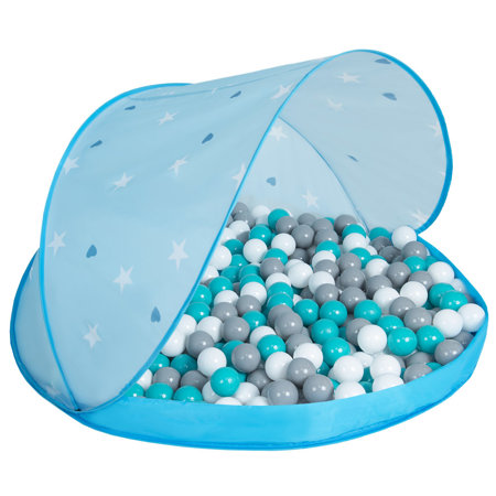Tente Château Avec Les Balles Plastiques Piscine à Balles Pour Enfants, Bleu Conque: Blanc-Gris-Turquoise