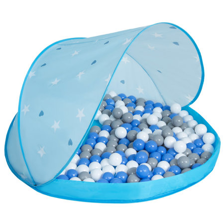 Tente Château Avec Les Balles Plastiques Piscine à Balles Pour Enfants, Bleu Conque:Gris-Blanc-Bleu