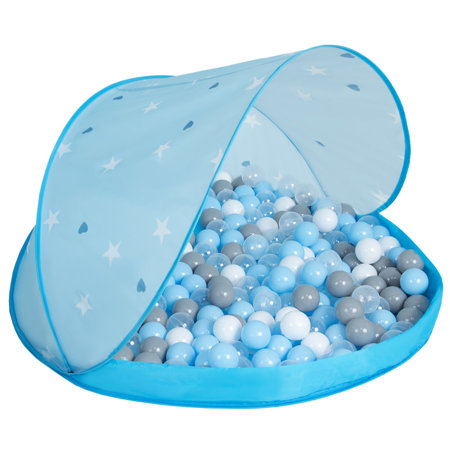 Tente Château Avec Les Balles Plastiques Piscine à Balles Pour Enfants, Bleu Conque:Gris-Blanc-Transparent-Babyblue