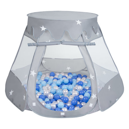 Tente Château Avec Les Balles Plastiques Piscine à Balles Pour Enfants, Gris: Babyblue/ Bleu/ Perle