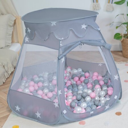 Tente Château Avec Les Balles Plastiques Piscine à Balles Pour Enfants, Gris:  Perle-Gris-Transparent-Rose Poudré