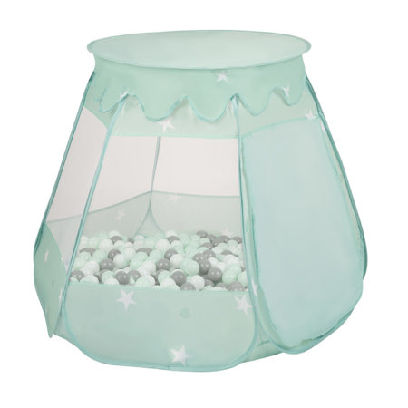 Tente Château Avec Les Balles Plastiques Piscine à Balles Pour Enfants, Menthe: Blanc/ Gris/ Menthe/ Rose Poudré