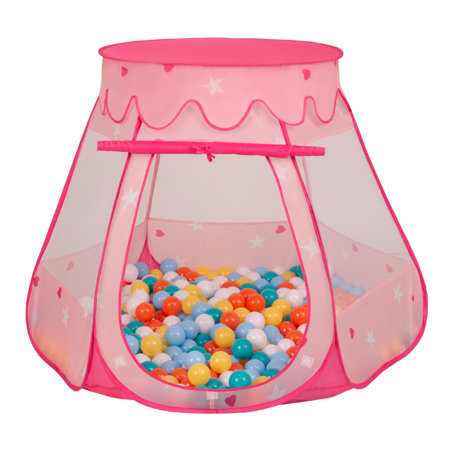 Tente Château Avec Les Balles Plastiques Piscine à Balles Pour Enfants, Rose: Blanc-Jaune-Orange-Babyblue-Turquoise