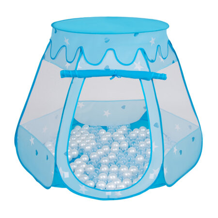 Tente Château Pour Enfants Tente de Jeu Avec Balles Colorées Jouet Cabane Pop-up Château Facile À Monter Maison de Jeu Pour Intérieur et Extérieur, Bleu:  Perle-Transparent