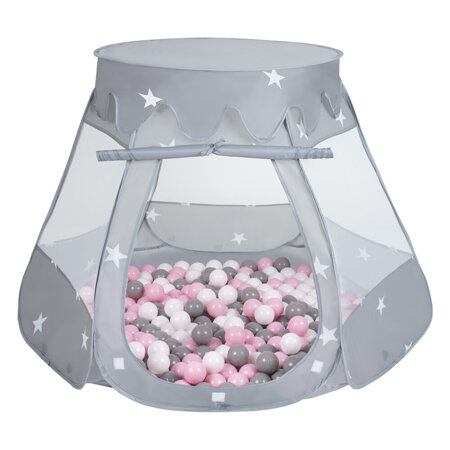 Tente Château Pour Enfants Tente de Jeu Avec Balles Colorées Jouet Cabane Pop-up Château Facile À Monter Maison de Jeu Pour Intérieur et Extérieur, Gris: Blanco/ Gris/ Rose Poudré