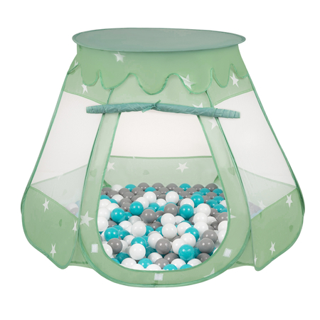 Tente Château Pour Enfants Tente de Jeu Avec Balles Colorées Jouet Cabane Pop-up Château Facile À Monter Maison de Jeu Pour Intérieur et Extérieur, Menthe: Gris/ Blanc/ Turquoise