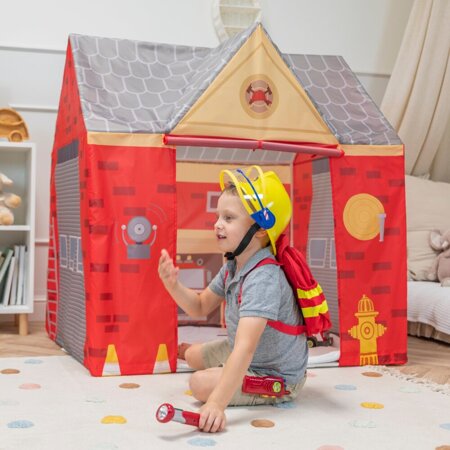 Tente De Jeu Pompier pour Enfants Forme De Pavillon Pour Bébés Design Pliable Tente Pop-Up Réaliste Inspiré Utilisation Intérieure Et Extérieure, Rouge