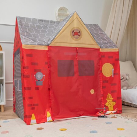 Tente De Jeu Pompier pour Enfants Forme De Pavillon Pour Bébés Design Pliable Tente Pop-Up Réaliste Inspiré Utilisation Intérieure Et Extérieure, Rouge