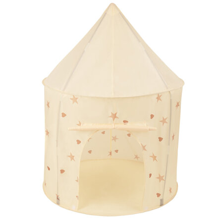 Tente de Jeu Pour Enfants Château Maison de Jeu En Forme De Pavillon De Jeu Avec Balles Pliable Tente Pop-Up Enfant Motifs D'Étoiles Et De Cœurs, Beige Clair