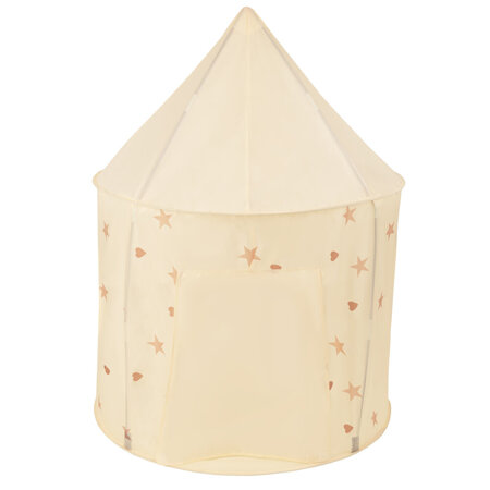 Tente de Jeu Pour Enfants Château Maison de Jeu En Forme De Pavillon De Jeu Avec Balles Pliable Tente Pop-Up Enfant Motifs D'Étoiles Et De Cœurs, Beige Clair