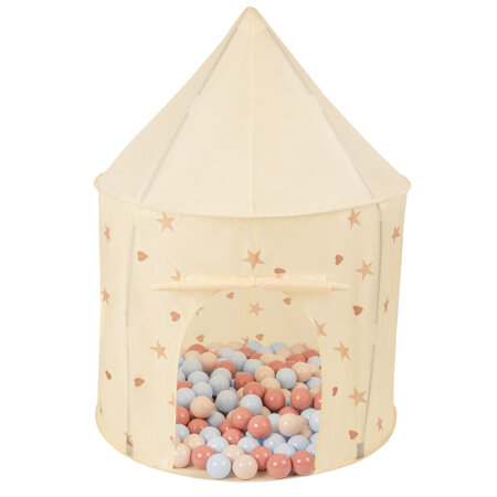 Tente de Jeu Pour Enfants Château Maison de Jeu En Forme De Pavillon De Jeu Avec Balles Pliable Tente Pop-Up Enfant Motifs D'Étoiles Et De Cœurs, Beige Clair:  Beige Pastel/ Bleu Pastel/ Saumon