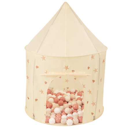 Tente de Jeu Pour Enfants Château Maison de Jeu En Forme De Pavillon De Jeu Avec Balles Pliable Tente Pop-Up Enfant Motifs D'Étoiles Et De Cœurs, Beige Clair:  Beige Pastel/ Saumon/ Blanc